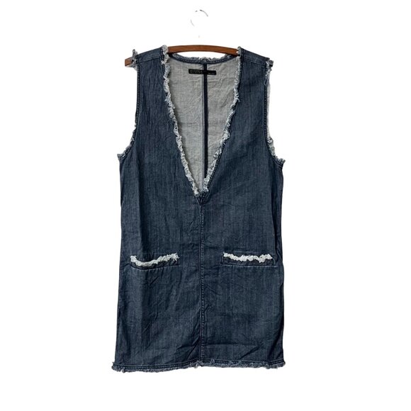 Allsaints Womens Indigo Denim Frayed Edge Deep V Mini Dress Size 4 - Picture 5 of 9